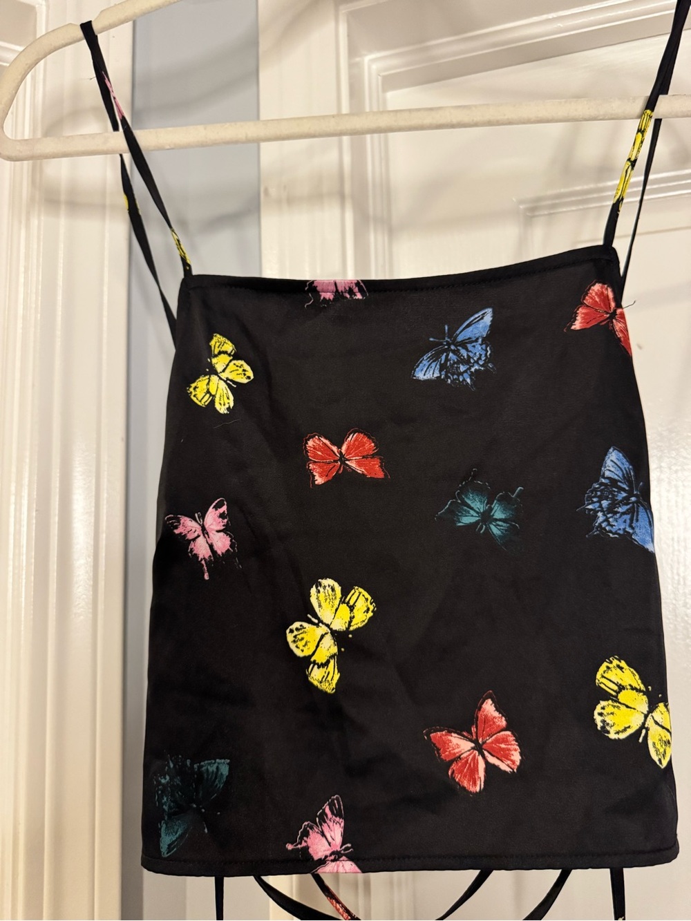 Black Butterfly Print Crop Top